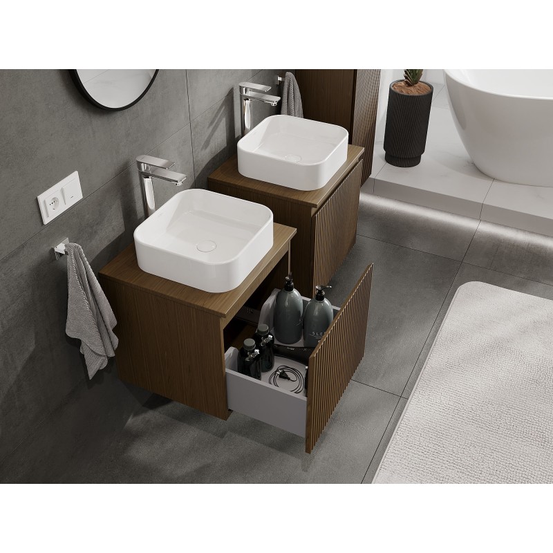 Mexen Rivel szafka łazienkowa podumywalkowa 50 cm z blatem, 1 szuflada, ryflowana , orzech - 91A20-05047-1-BFC86