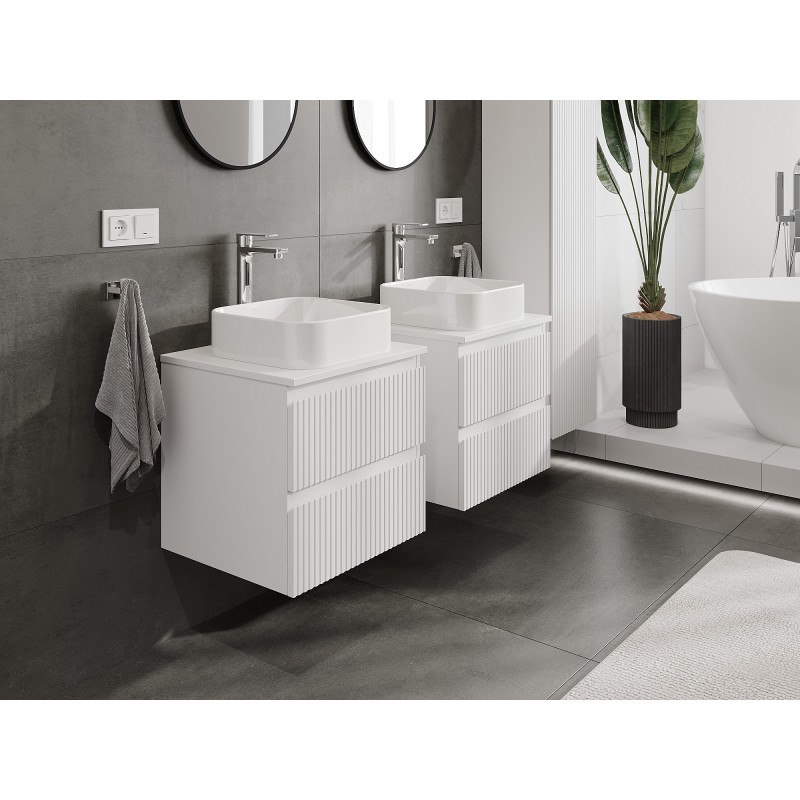 Mexen Rivel szafka łazienkowa podumywalkowa 50 cm z blatem, 2 szuflady, ryflowana , biała mat - 91A20-05047-2-BFFC01