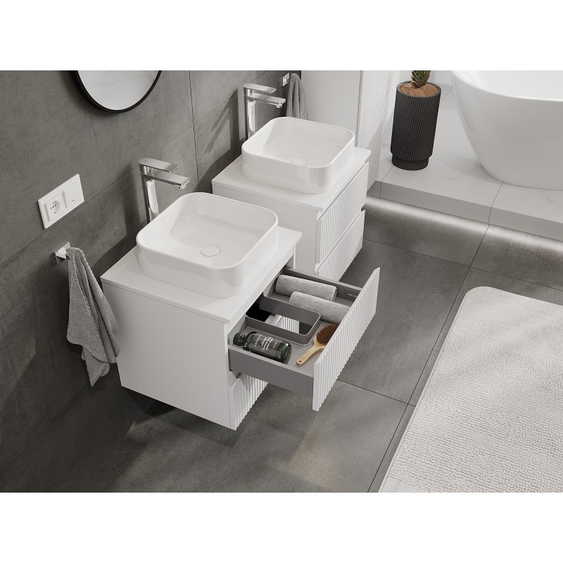 Mexen Rivel szafka łazienkowa podumywalkowa 50 cm z blatem, 2 szuflady, ryflowana , biała mat - 91A20-05047-2-BFFC01