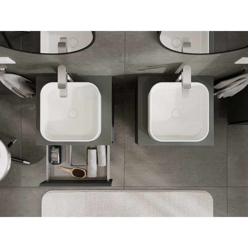 Mexen Rivel szafka łazienkowa podumywalkowa 50 cm z blatem, 2 szuflady, ryflowana , grafit mat - 91A20-05047-2-BFFC66