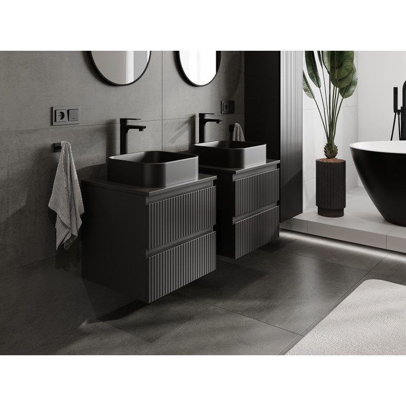Mexen Rivel szafka łazienkowa podumywalkowa 50 cm z blatem, 2 szuflady, ryflowana , czarna mat - 91A20-05047-2-BFFC71