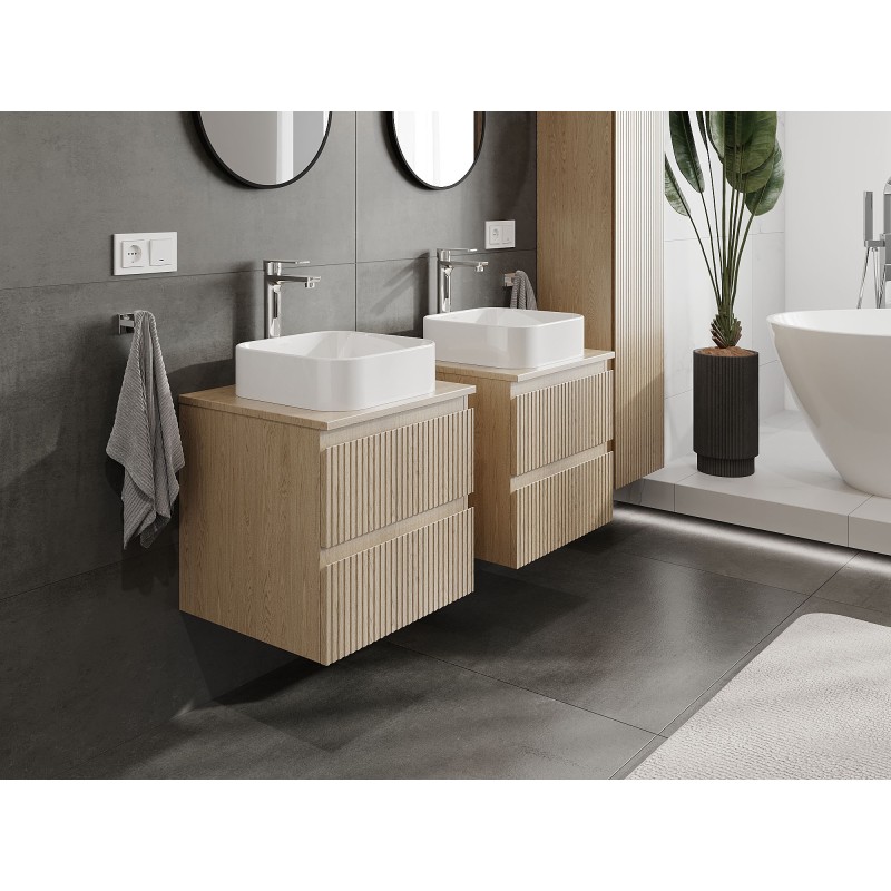 Mexen Rivel szafka łazienkowa podumywalkowa 50 cm z blatem, 2 szuflady, ryflowana , dąb - 91A20-05047-2-BFFC81