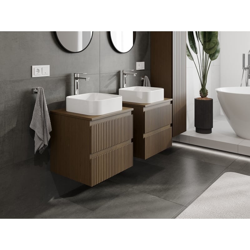 Mexen Rivel szafka łazienkowa podumywalkowa 50 cm z blatem, 2 szuflady, ryflowana , orzech - 91A20-05047-2-BFFC86