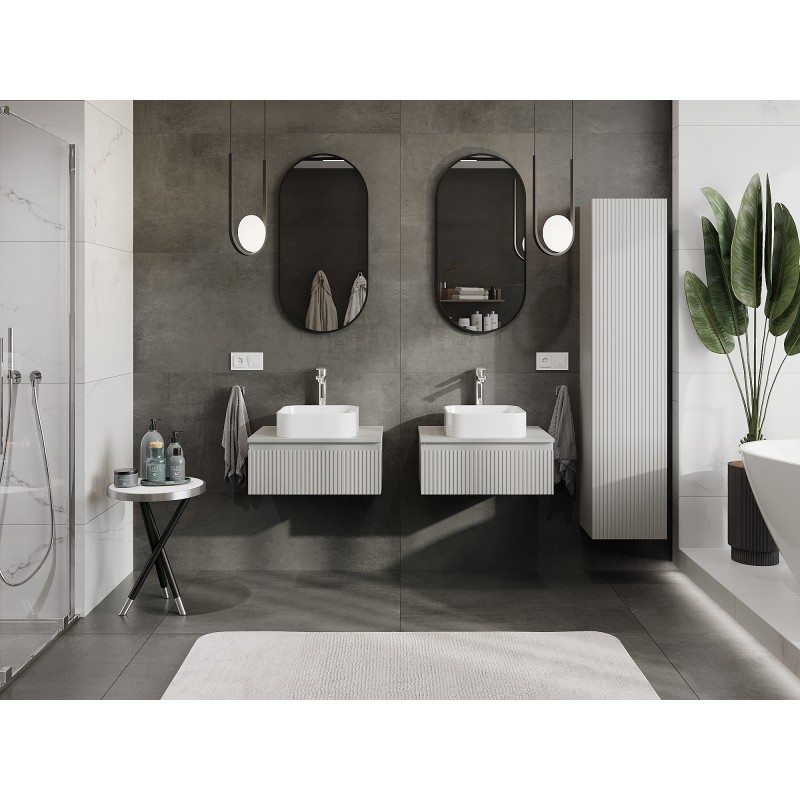 Mexen Rivel szafka łazienkowa podumywalkowa 60 cm z blatem, 1 szuflada, ryflowana , szara mat - 91A20-06023-1-BFC62