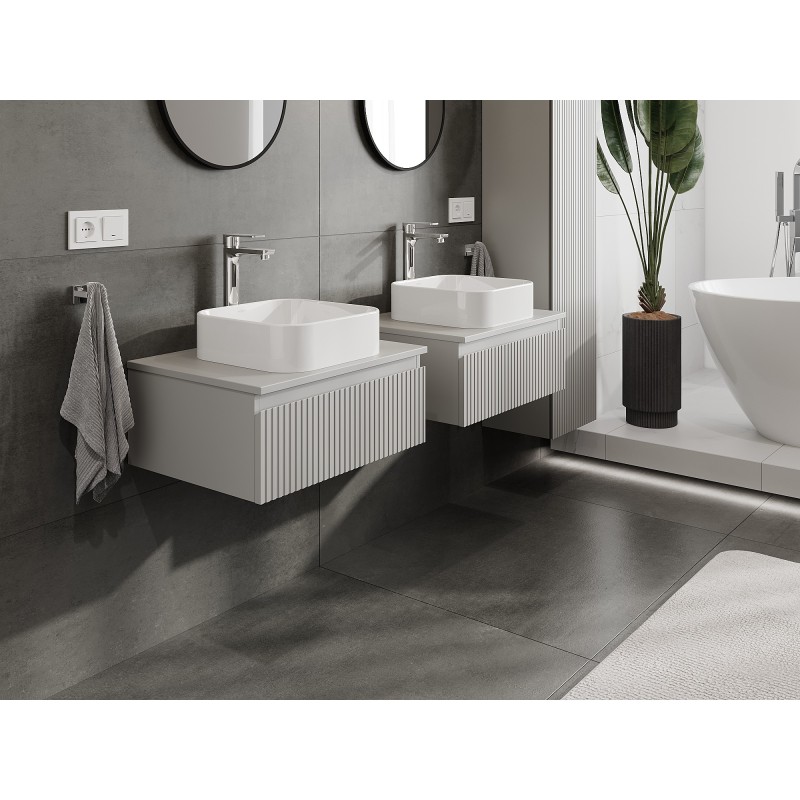 Mexen Rivel szafka łazienkowa podumywalkowa 60 cm z blatem, 1 szuflada, ryflowana , szara mat - 91A20-06023-1-BFC62