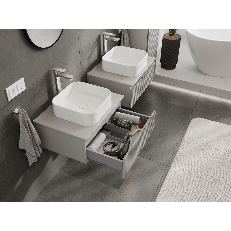 Mexen Rivel szafka łazienkowa podumywalkowa 60 cm z blatem, 1 szuflada, ryflowana , szara mat - 91A20-06023-1-BFC62