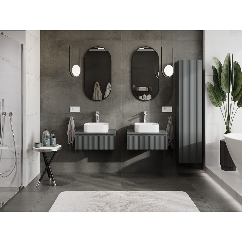 Mexen Rivel szafka łazienkowa podumywalkowa 60 cm z blatem, 1 szuflada, ryflowana , grafit mat - 91A20-06023-1-BFC66