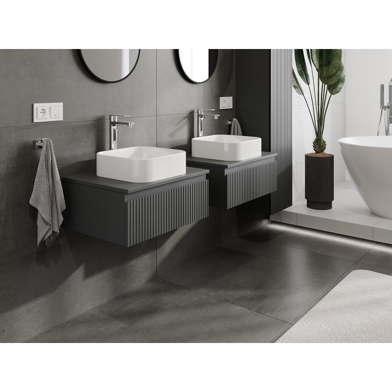 Mexen Rivel szafka łazienkowa podumywalkowa 60 cm z blatem, 1 szuflada, ryflowana , grafit mat - 91A20-06023-1-BFC66