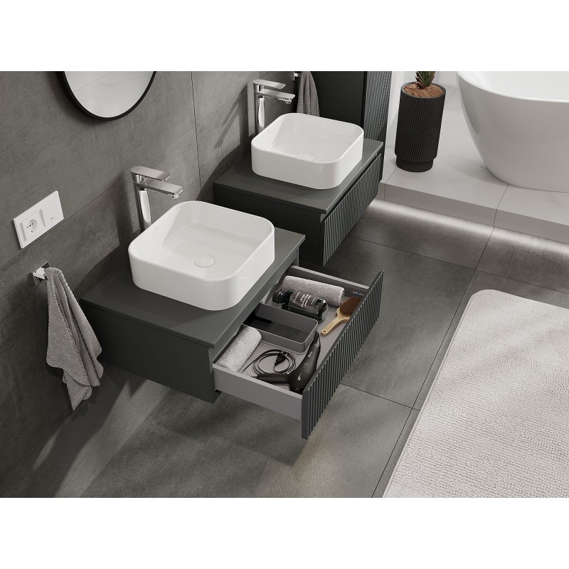 Mexen Rivel szafka łazienkowa podumywalkowa 60 cm z blatem, 1 szuflada, ryflowana , grafit mat - 91A20-06023-1-BFC66