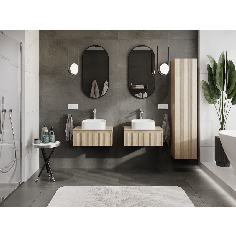 Mexen Rivel szafka łazienkowa podumywalkowa 60 cm z blatem, 1 szuflada, ryflowana , dąb - 91A20-06023-1-BFC81