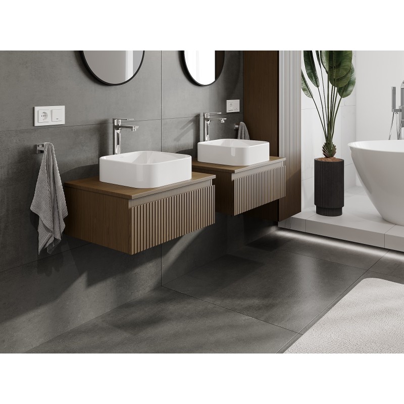 Mexen Rivel szafka łazienkowa podumywalkowa 60 cm z blatem, 1 szuflada, ryflowana , orzech - 91A20-06023-1-BFC86