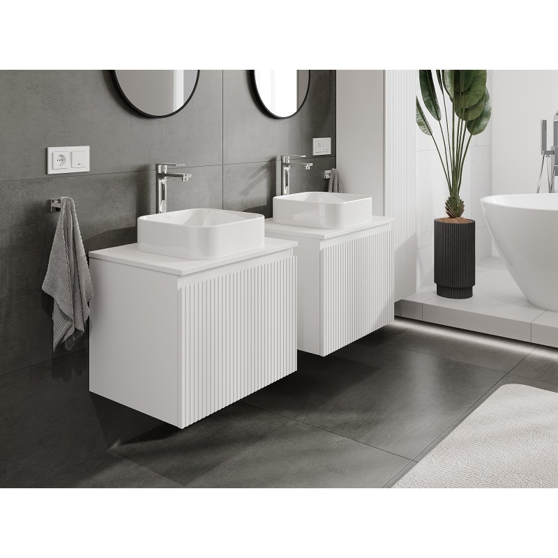 Mexen Rivel szafka łazienkowa podumywalkowa 60 cm z blatem, 1 szuflada, ryflowana , biała mat - 91A20-06047-1-BFC01