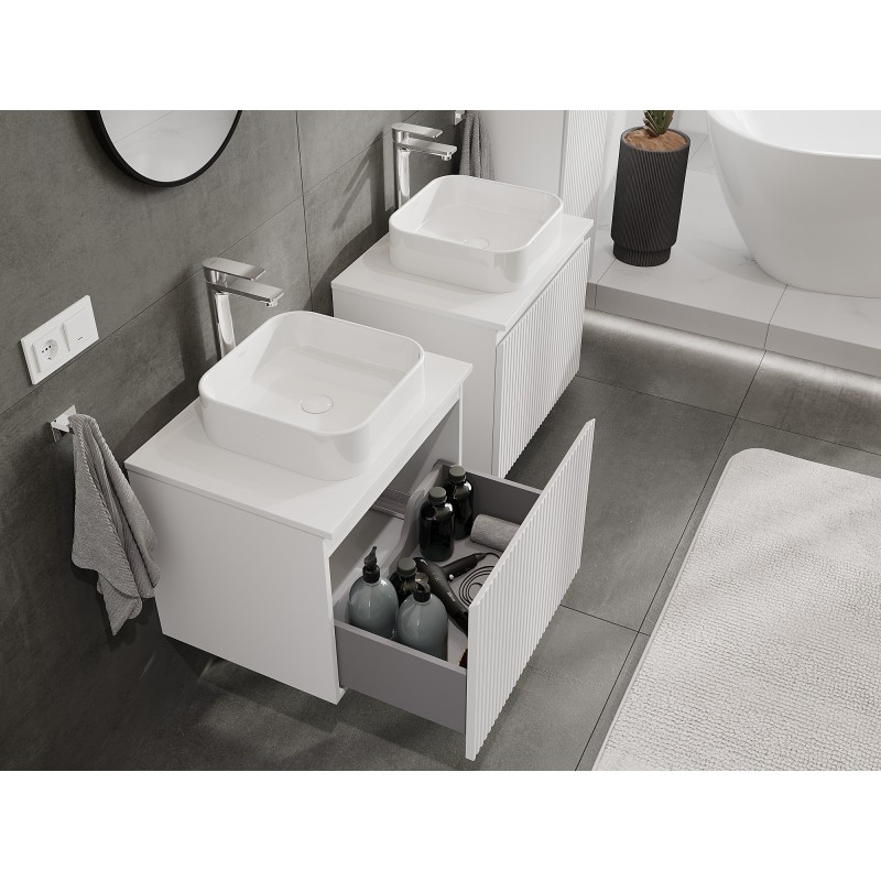 Mexen Rivel szafka łazienkowa podumywalkowa 60 cm z blatem, 1 szuflada, ryflowana , biała mat - 91A20-06047-1-BFC01