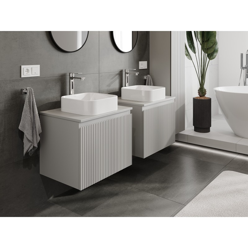 Mexen Rivel szafka łazienkowa podumywalkowa 60 cm z blatem, 1 szuflada, ryflowana , szara mat - 91A20-06047-1-BFC62