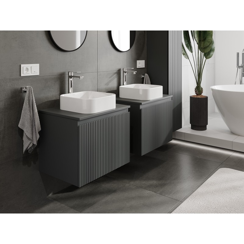Mexen Rivel szafka łazienkowa podumywalkowa 60 cm z blatem, 1 szuflada, ryflowana , grafit mat - 91A20-06047-1-BFC66