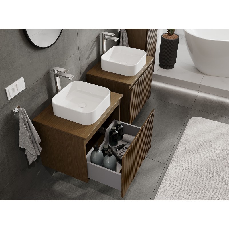 Mexen Rivel szafka łazienkowa podumywalkowa 60 cm z blatem, 1 szuflada, ryflowana , orzech - 91A20-06047-1-BFC86
