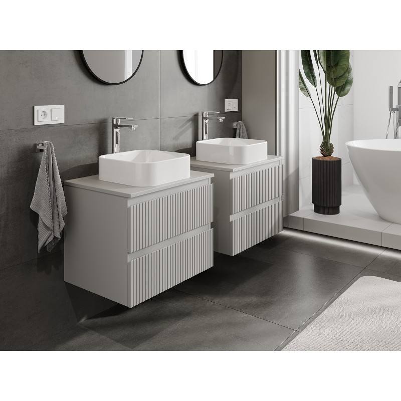 Mexen Rivel szafka łazienkowa podumywalkowa 60 cm z blatem, 2 szuflady, ryflowana , szara mat - 91A20-06047-2-BFFC62