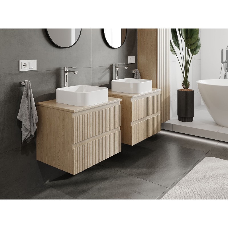 Mexen Rivel szafka łazienkowa podumywalkowa 60 cm z blatem, 2 szuflady, ryflowana , dąb - 91A20-06047-2-BFFC81