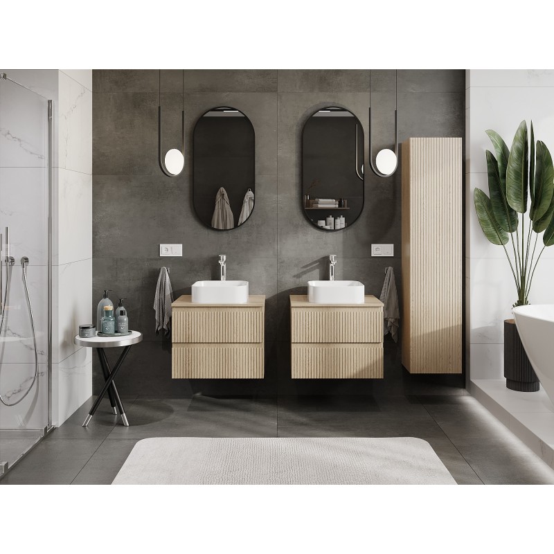 Mexen Rivel szafka łazienkowa podumywalkowa 60 cm z blatem, 2 szuflady, ryflowana , dąb - 91A20-06047-2-BFFC81