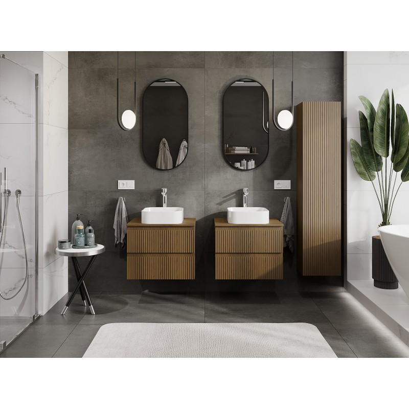 Mexen Rivel szafka łazienkowa podumywalkowa 60 cm z blatem, 2 szuflady, ryflowana , orzech - 91A20-06047-2-BFFC86