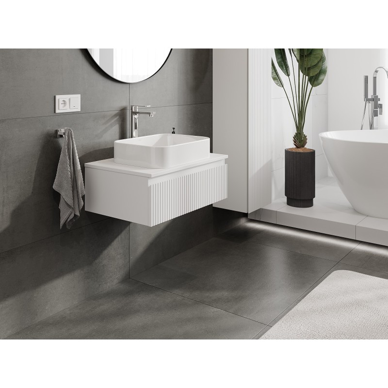 Mexen Rivel szafka łazienkowa podumywalkowa 70 cm z blatem, 1 szuflada, ryflowana , biała mat - 91A20-07023-1-BFC01