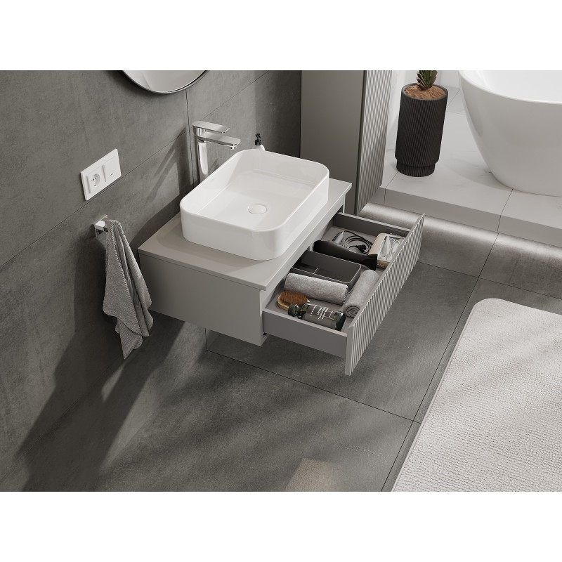 Mexen Rivel szafka łazienkowa podumywalkowa 70 cm z blatem, 1 szuflada, ryflowana , szara mat - 91A20-07023-1-BFC62