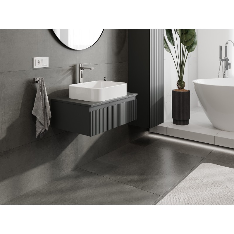 Mexen Rivel szafka łazienkowa podumywalkowa 70 cm z blatem, 1 szuflada, ryflowana , grafit  mat - 91A20-07023-1-BFC66