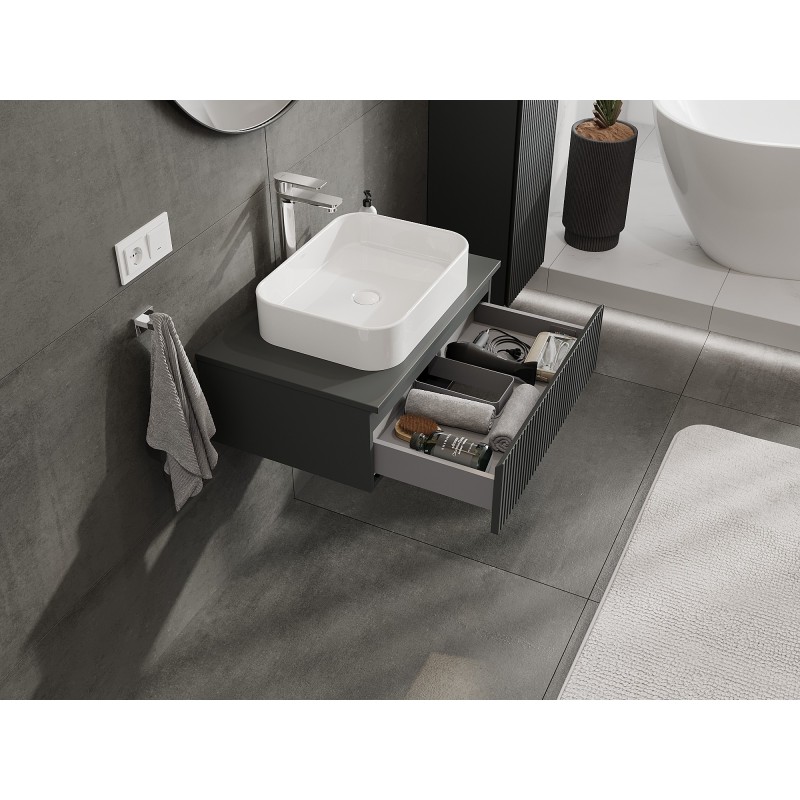 Mexen Rivel szafka łazienkowa podumywalkowa 70 cm z blatem, 1 szuflada, ryflowana , grafit  mat - 91A20-07023-1-BFC66