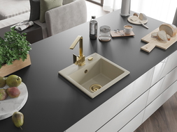 Mexen Milo zlewozmywak granitowy 1-komorowy z baterią kuchenną Rita, beżowy - 6505-69-670300-50