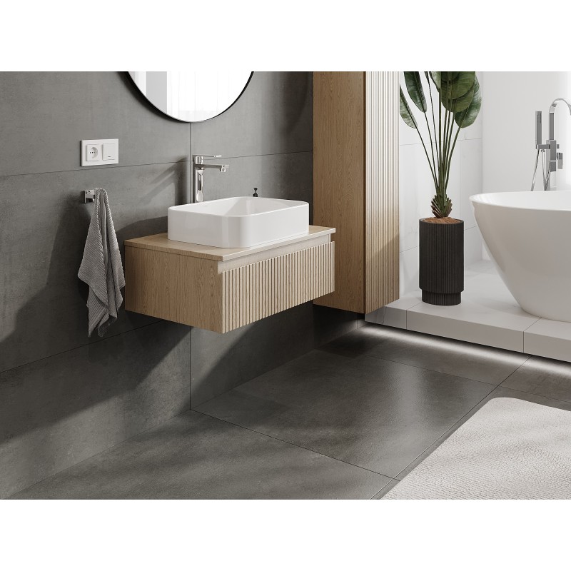 Mexen Rivel szafka łazienkowa podumywalkowa 70 cm z blatem, 1 szuflada, ryflowana , dąb - 91A20-07023-1-BFC81