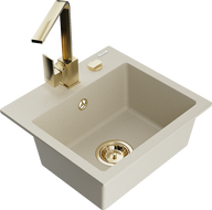 Mexen Milo zlewozmywak granitowy 1-komorowy z baterią kuchenną Rita, beżowy - 6505-69-670300-50