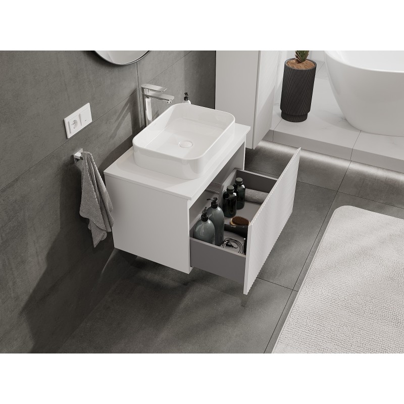 Mexen Rivel szafka łazienkowa podumywalkowa 70 cm z blatem, 1 szuflada, ryflowana , biała mat - 91A20-07047-1-BFC01