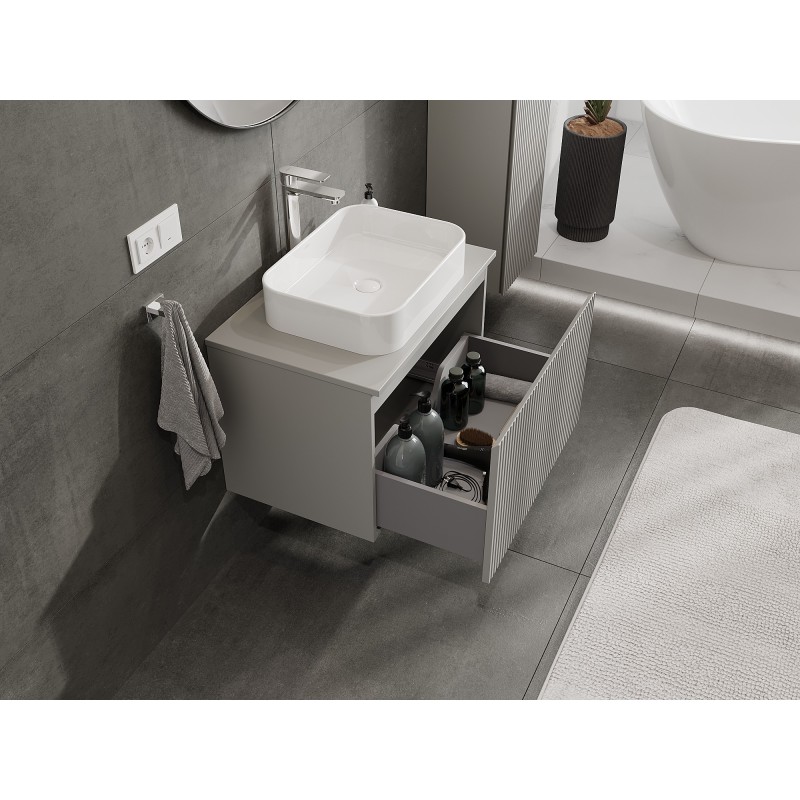 Mexen Rivel szafka łazienkowa podumywalkowa 70 cm z blatem, 1 szuflada, ryflowana , szara mat - 91A20-07047-1-BFC62