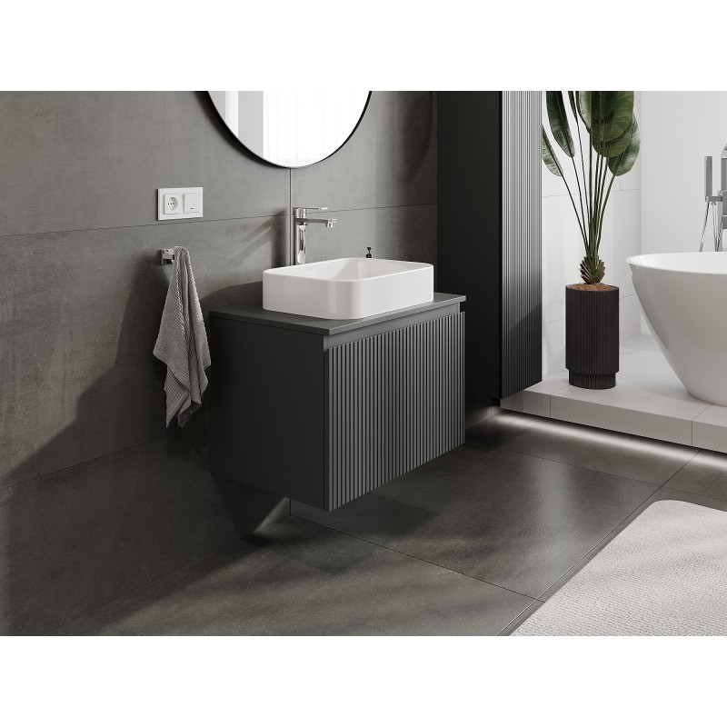 Mexen Rivel szafka łazienkowa podumywalkowa 70 cm z blatem, 1 szuflada, ryflowana , grafit mat - 91A20-07047-1-BFC66
