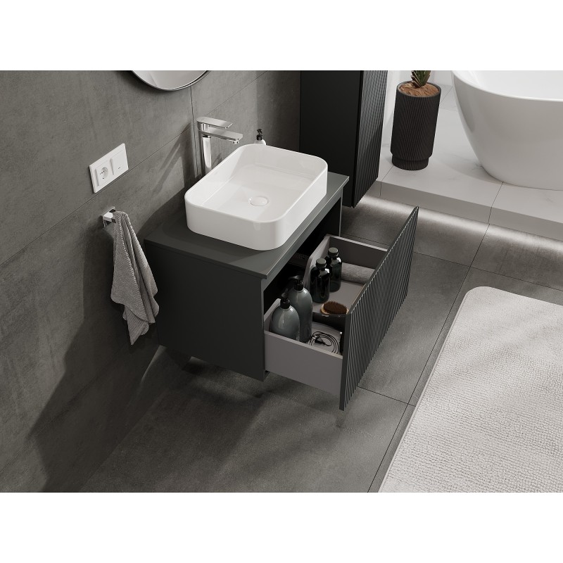 Mexen Rivel szafka łazienkowa podumywalkowa 70 cm z blatem, 1 szuflada, ryflowana , grafit mat - 91A20-07047-1-BFC66