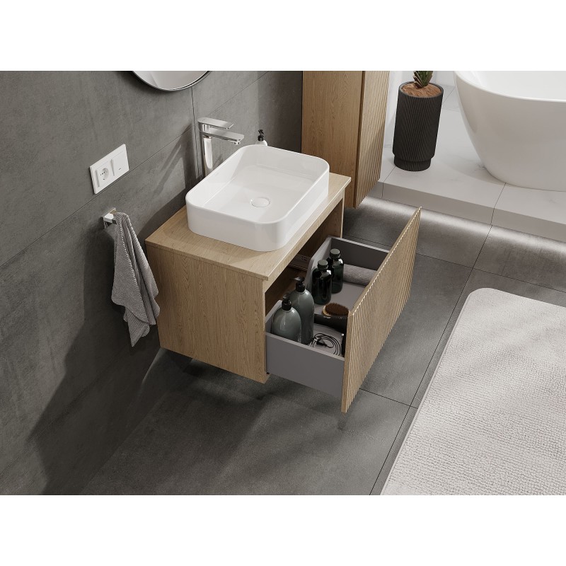 Mexen Rivel szafka łazienkowa podumywalkowa 70 cm z blatem, 1 szuflada, ryflowana , dąb - 91A20-07047-1-BFC81