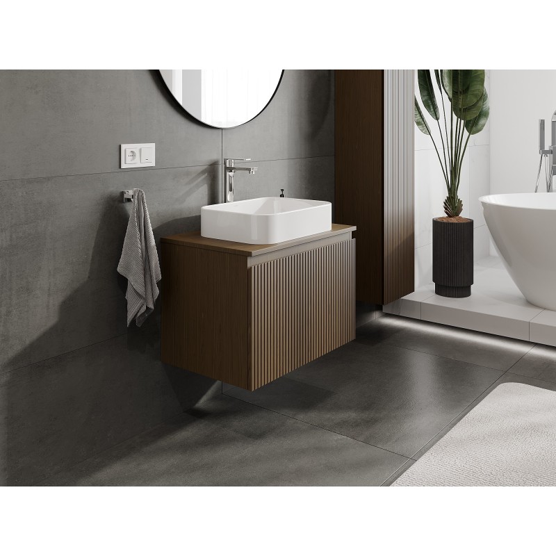 Mexen Rivel szafka łazienkowa podumywalkowa 70 cm z blatem, 1 szuflada, ryflowana , orzech - 91A20-07047-1-BFC86