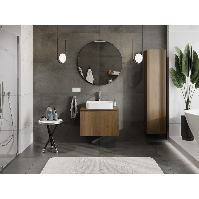 Mexen Rivel szafka łazienkowa podumywalkowa 70 cm z blatem, 1 szuflada, ryflowana , orzech - 91A20-07047-1-BFC86