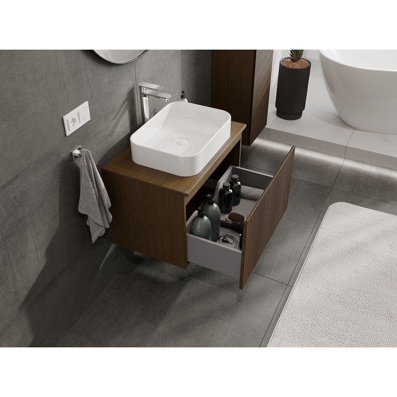 Mexen Rivel szafka łazienkowa podumywalkowa 70 cm z blatem, 1 szuflada, ryflowana , orzech - 91A20-07047-1-BFC86