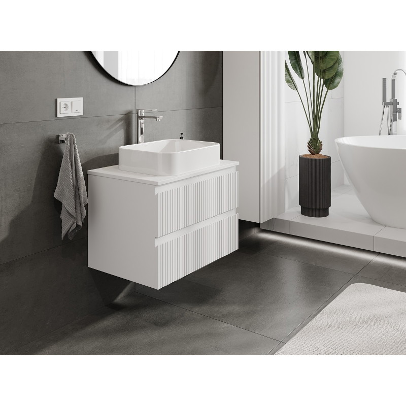 Mexen Rivel szafka łazienkowa podumywalkowa 70 cm z blatem, 2 szuflady, ryflowana , biała mat - 91A20-07047-2-BFFC01