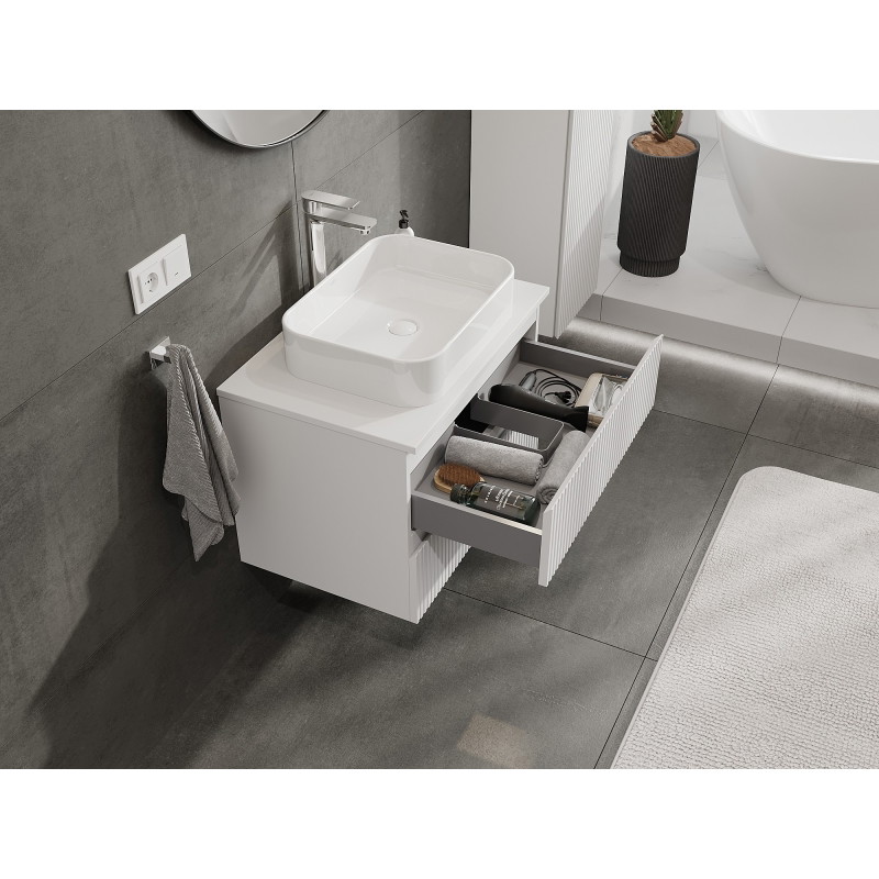 Mexen Rivel szafka łazienkowa podumywalkowa 70 cm z blatem, 2 szuflady, ryflowana , biała mat - 91A20-07047-2-BFFC01