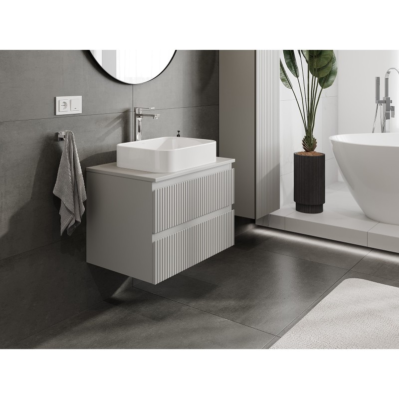 Mexen Rivel szafka łazienkowa podumywalkowa 70 cm z blatem, 2 szuflady, ryflowana , szara mat - 91A20-07047-2-BFFC62