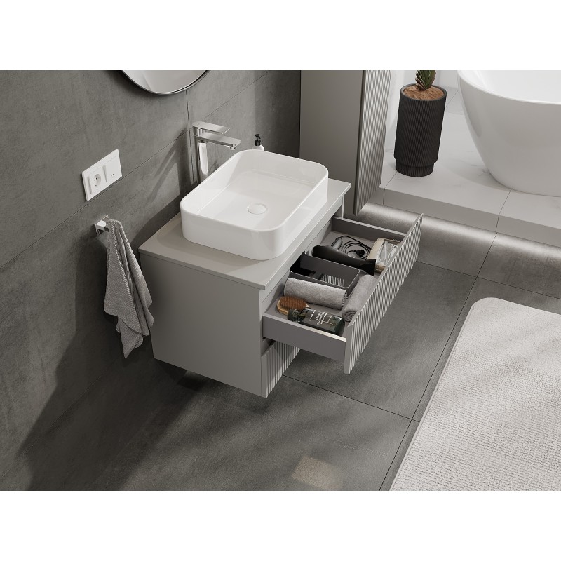 Mexen Rivel szafka łazienkowa podumywalkowa 70 cm z blatem, 2 szuflady, ryflowana , szara mat - 91A20-07047-2-BFFC62