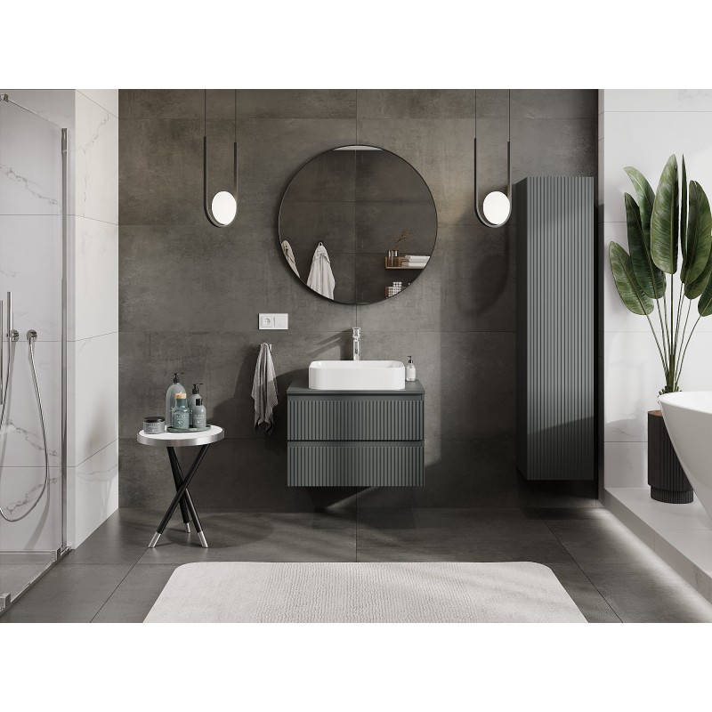 Mexen Rivel szafka łazienkowa podumywalkowa 70 cm z blatem, 2 szuflady, ryflowana , grafit mat - 91A20-07047-2-BFFC66