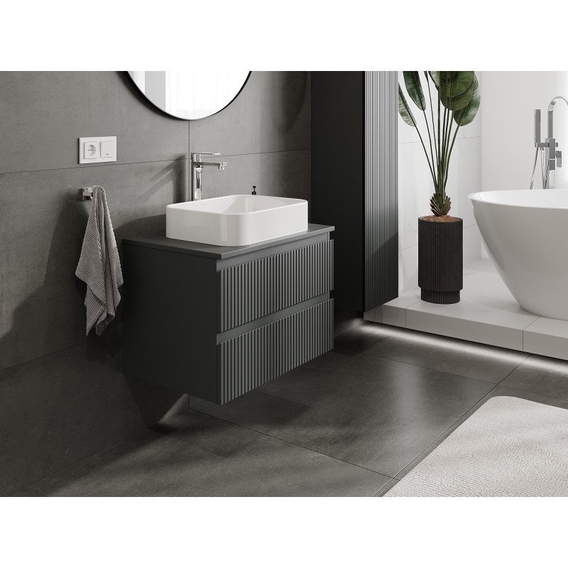Mexen Rivel szafka łazienkowa podumywalkowa 70 cm z blatem, 2 szuflady, ryflowana , grafit mat - 91A20-07047-2-BFFC66