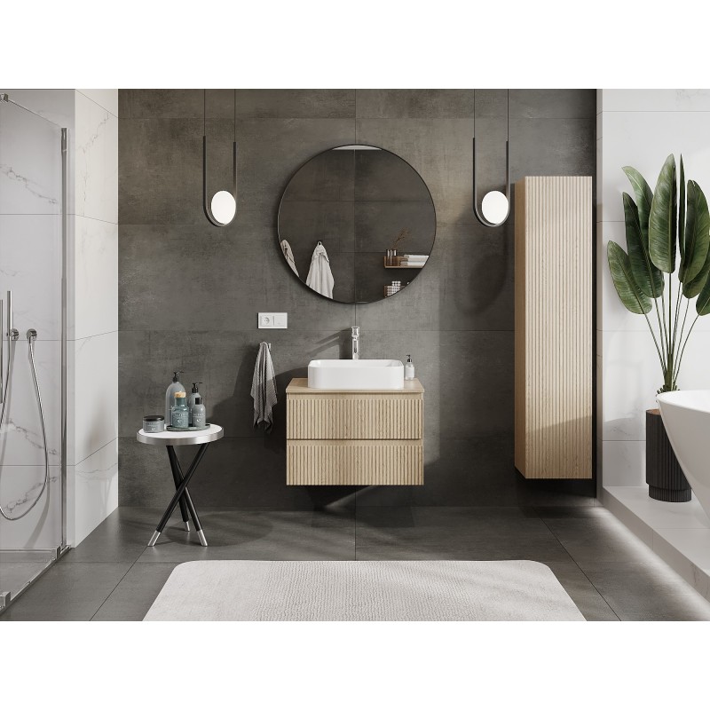 Mexen Rivel szafka łazienkowa podumywalkowa 70 cm z blatem, 2 szuflady, ryflowana , dąb - 91A20-07047-2-BFFC81