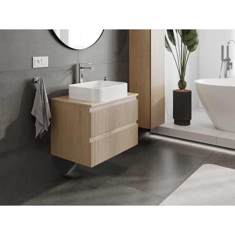Mexen Rivel szafka łazienkowa podumywalkowa 70 cm z blatem, 2 szuflady, ryflowana , dąb - 91A20-07047-2-BFFC81