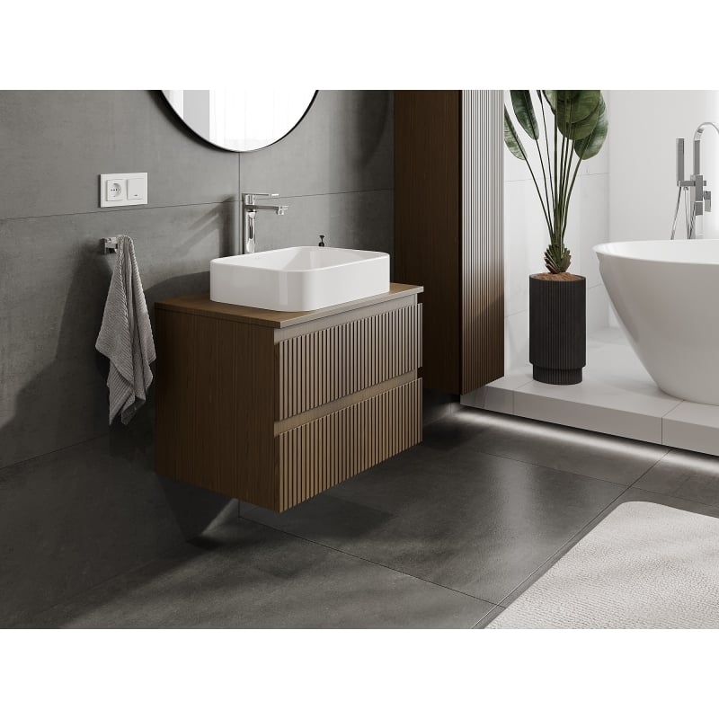 Mexen Rivel szafka łazienkowa podumywalkowa 70 cm z blatem, 2 szuflady, ryflowana , orzech - 91A20-07047-2-BFFC86
