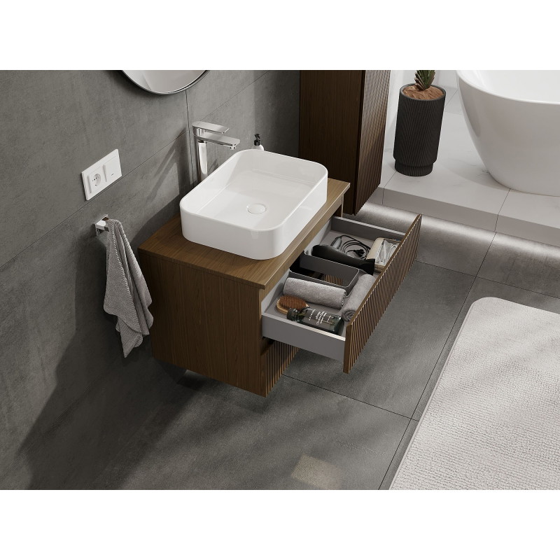Mexen Rivel szafka łazienkowa podumywalkowa 70 cm z blatem, 2 szuflady, ryflowana , orzech - 91A20-07047-2-BFFC86