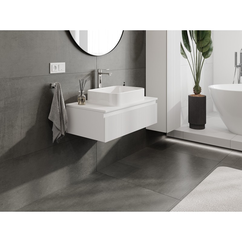 Mexen Rivel szafka łazienkowa podumywalkowa 80 cm z blatem, 1 szuflada, ryflowana , biała mat - 91A20-08023-1-BFC01